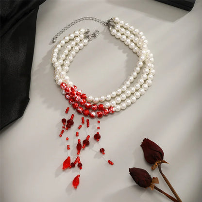 Collier Halloween motif sang rouge