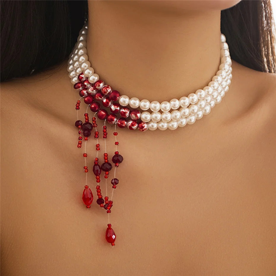 Collier Halloween motif sang rouge