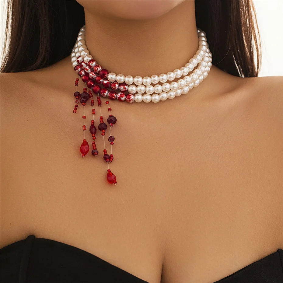 Collier Halloween motif sang rouge
