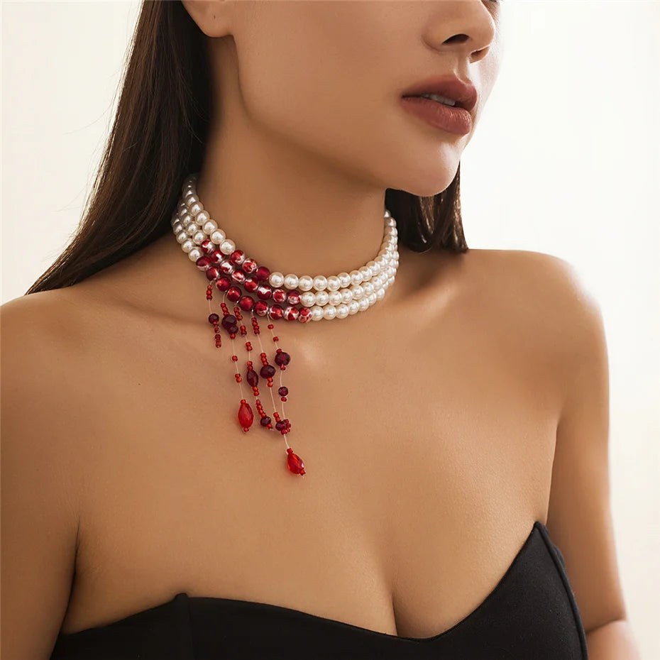 Collier Halloween motif sang rouge